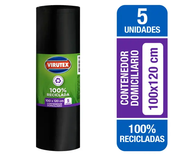 BOLSA BASURA BIOROLLO 100X120 VIRUTEX 5UN BOLSA BASURA BIOROLLO 100X120 VIRUTEX 5UN - Imagen 1