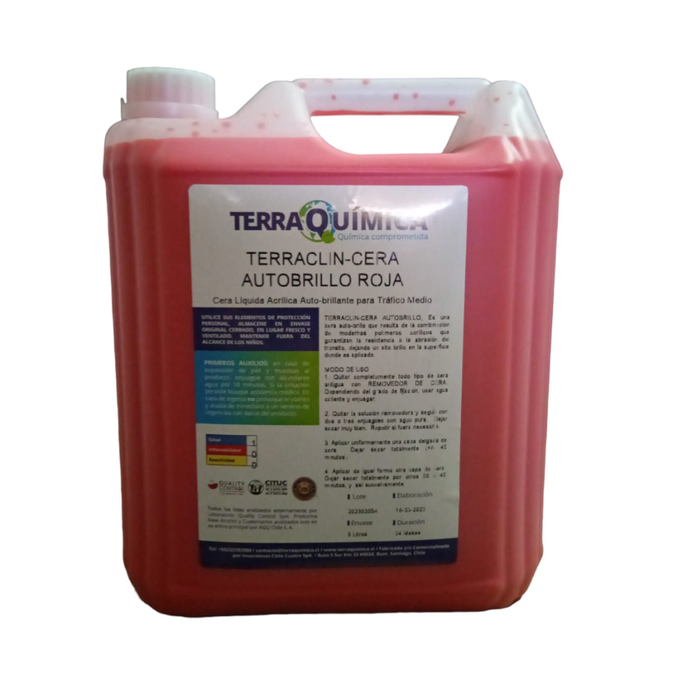 CERA LIQUIDA ROJA 5 LTRS AUTOBILLANTE TERRAQUIMICA CERA LIQUIDA ROJA 5 LTRS AUTOBILLANTE TERRAQUIMICA - Imagen 1