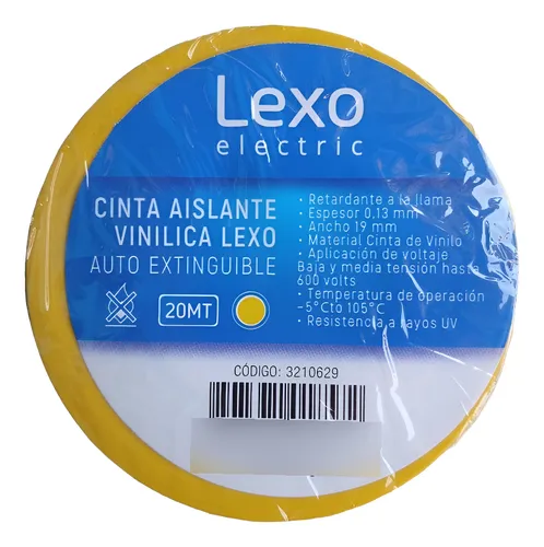 CINTA ELECTRICA 19MMX20MTRS AMARILLA LEXO CINTA ELECTRICA 19MMX20MTRS AMARILLA LEXO - Imagen 1