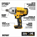 LLAVE DE IMPACTO 3/4 19MM 20V SIN BATERIAS DEWALT - Imagen 2