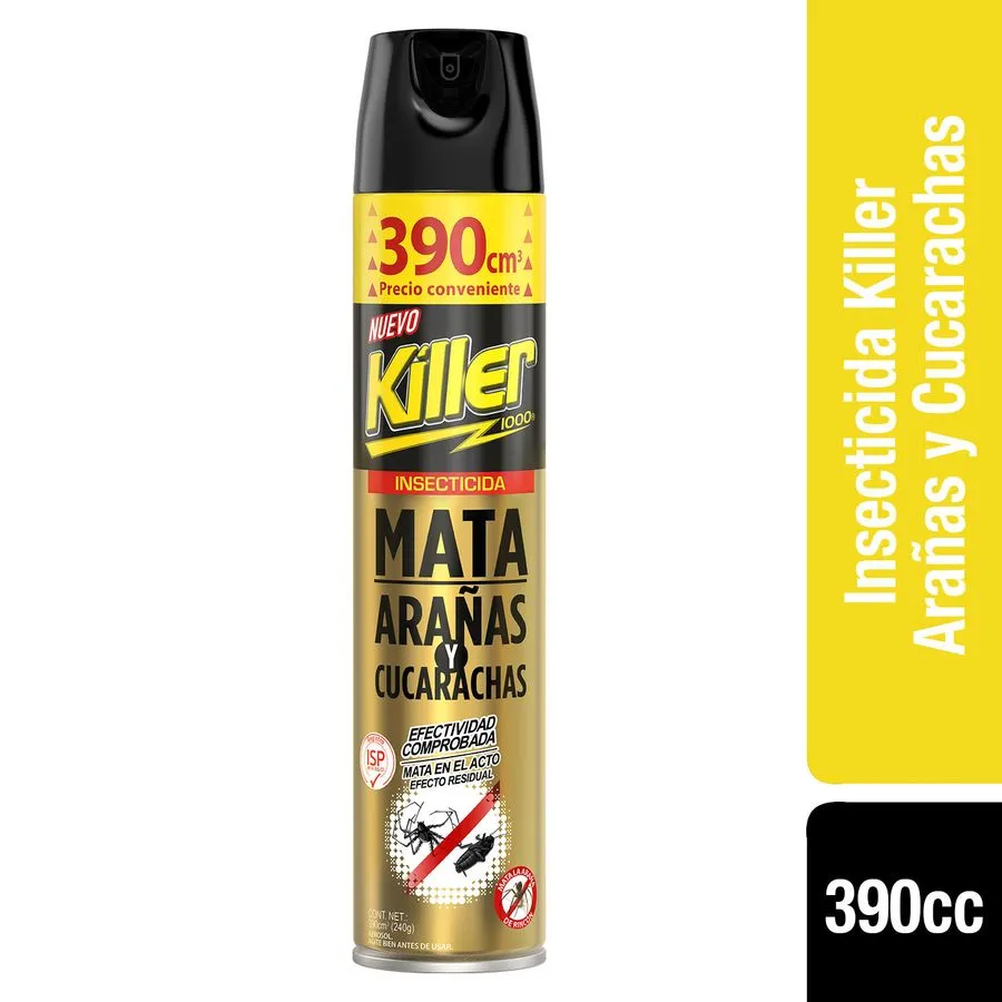 INSECTICIDA KILLER AEROSOL ARAÑAS Y CUCARACHAS 390 CC INSECTICIDA KILLER AEROSOL ARAÑAS Y CUCARACHAS 390 CC - Imagen 1