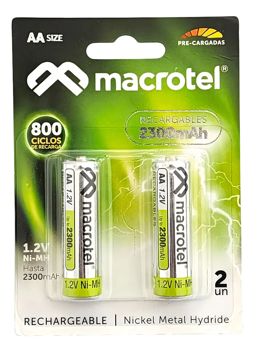 PILA RECARGABLE AA 2300 X2 - 800 CICLOS MACROTEL PILA RECARGABLE AA 2300 X2 - 800 CICLOS MACROTEL - Imagen 1