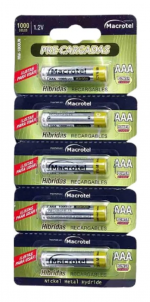 PILA RECARGABLE AAA MACROTEL TIRA DE 5UN 1000 MAH