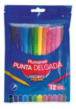 PLUMONES 12 COLORES PUNTA DELGADA PROARTE - Imagen 2